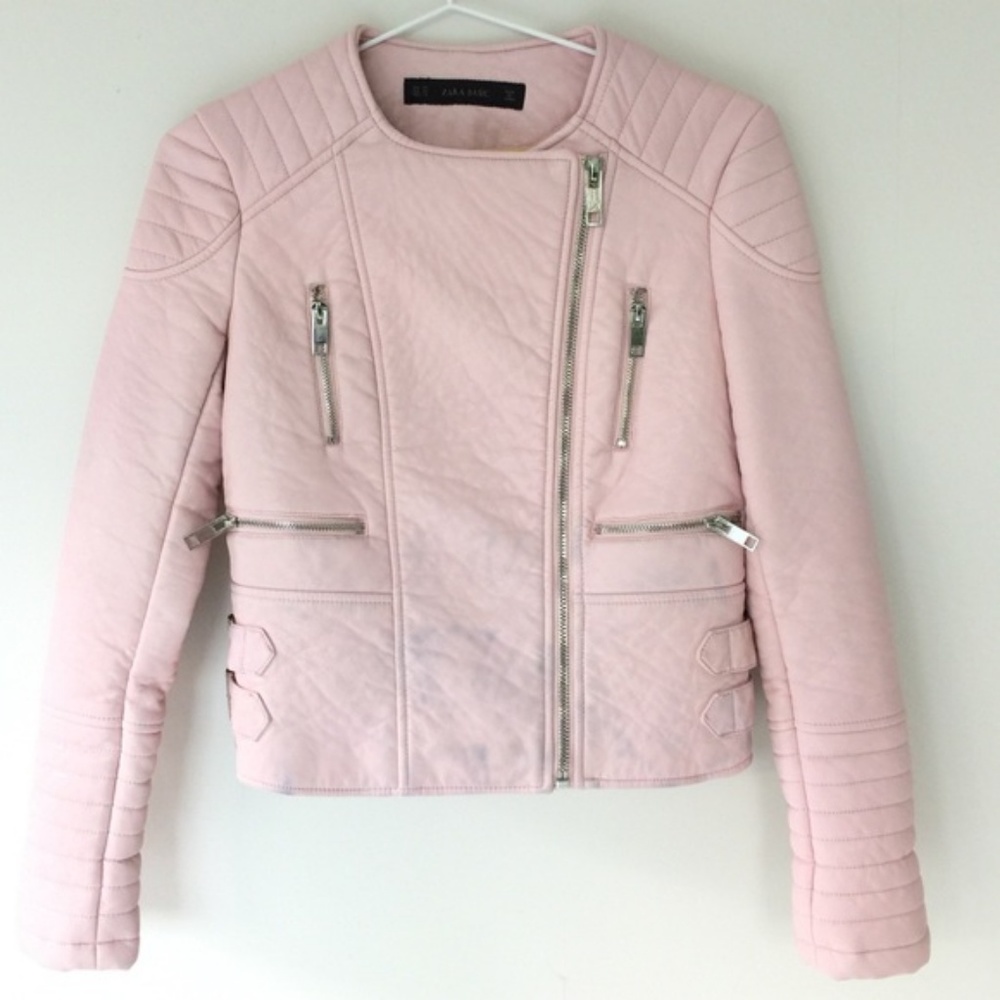 ZARA Pastel Pink Leather Jacket XS - Picture 3 of 4